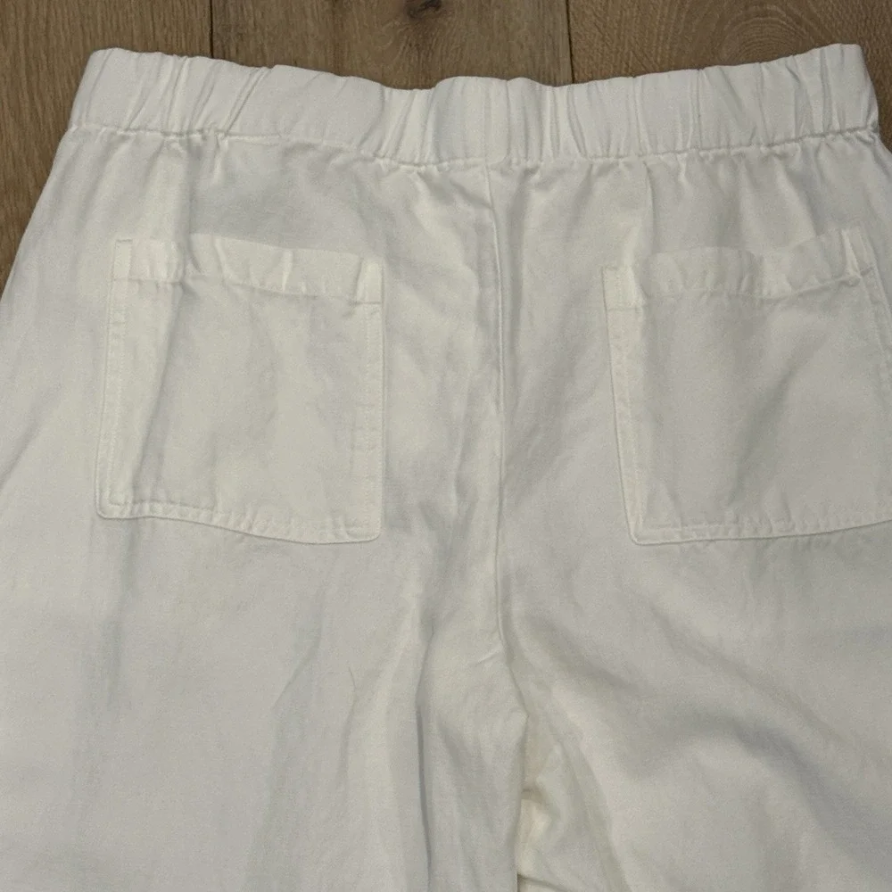Banana Republic Linen Blend Pants Womens White Straight Leg Elastic Waist L TALL